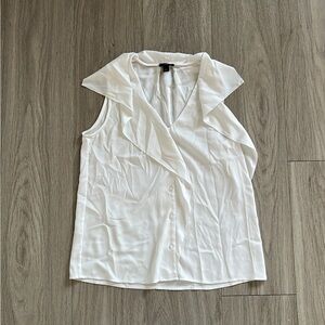 Sleeveless White Ruffle Button Front Blouse